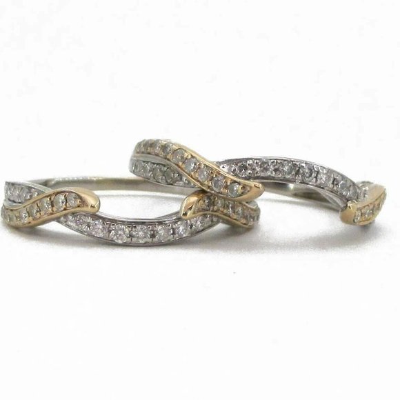 Matching set of custom diamond bands. Solid 14kt white and yellow gold. Size 6. - Picture 3 of 8